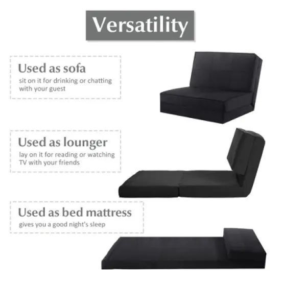 Costway Convertible Fold Down Chair Flip Out Lounger Sleeper Bed Couch Black image {7}