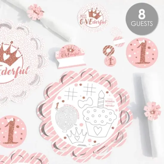 Big Dot of Happiness 1st Birthday Little Miss Onederful - Girl First Happy Birthday Party Supplies Kit - Ready to Party Pack - 8 Guests image {1}