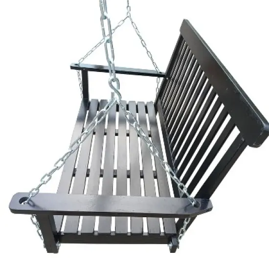 MOEPISY Front Porch Swing With Armrests, Wood Bench Swing With Hanging Chains image {4}