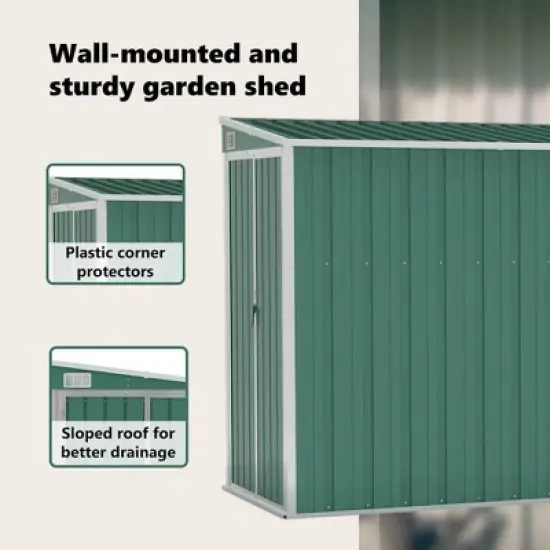vidaXL Storage Shed Wall-mounted Garden Shed for Backyard Galvanized Steel - Green 46.5" x 150.4" x 70.1" image {9}