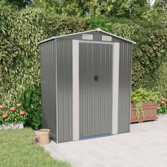 vidaXL Light Gray Garden Shed - Large Outdoor Storage, Galvanized Steel Construction with Gate Access, Ideal for Tools, Pool and Garden Supplies image {1}