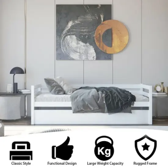 Costway Twin Size Trundle Daybed Wooden Slat Support Mattress Platform for Kids EspressoWhite image {6}