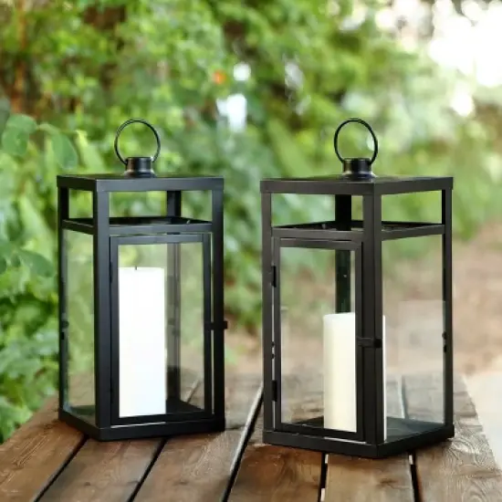 Fraleigh 16" Indoor/Outdoor Lantern (Set of 2) - PLT4073 - Black - Safavieh image {2}