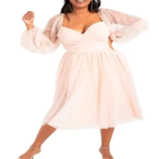 ELOQUII Women&rsquo;s Plus Size Tiered Puff Sleeve Dress image {2}