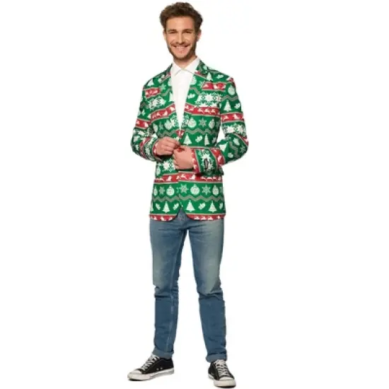 Suitmeister Men's Christmas Blazer - Christmas Green Nordic Jacket - Green image {2}