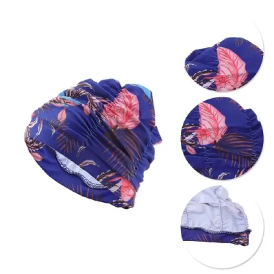 Unique Bargains Polyester Leaves Pattern Swim Cap 5.91"x9.25" Blue Pink 1 Pc image {2}