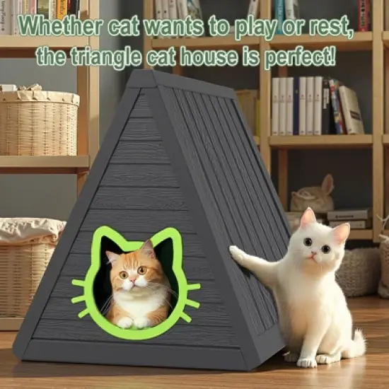 Kumasinova 24" All-Weather Outdoor Cat House and Cozy Indoor Cat Cave,Durable Cat Furniture with Dual Entry,Cat Hideaway for Most Cats and Small Pets image {4}