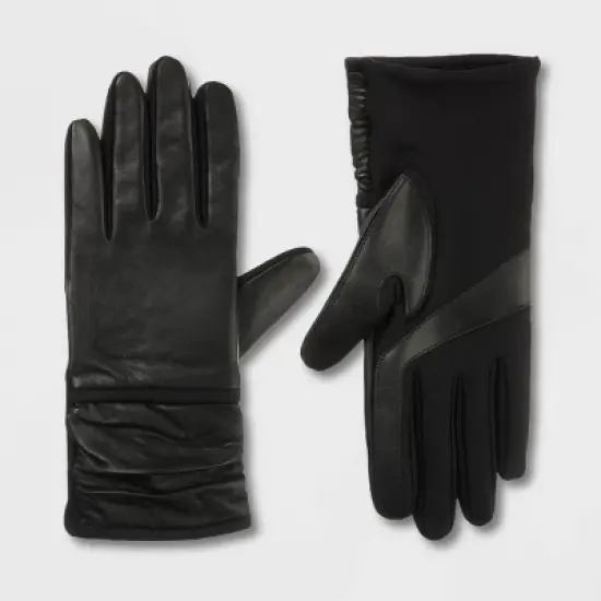Isotoner Adult Faux Leather Gathered Wrist Gloves image {3}