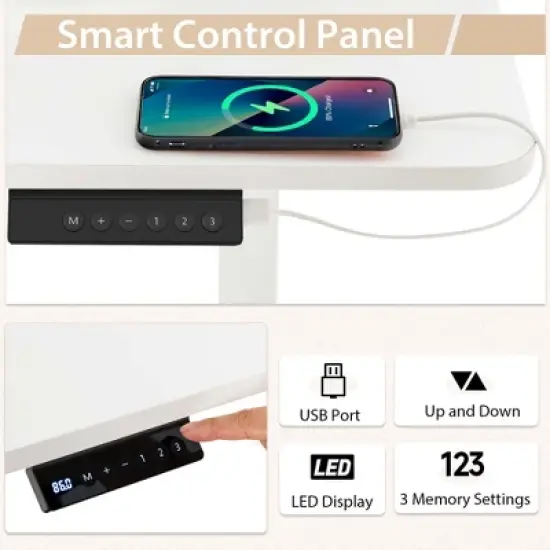 Costway Electric Standing Desk 55'' x 28'' Height Adjustable Sit Stand with USB Charging Port Natural/Black/Grey/Brown/White image {7}