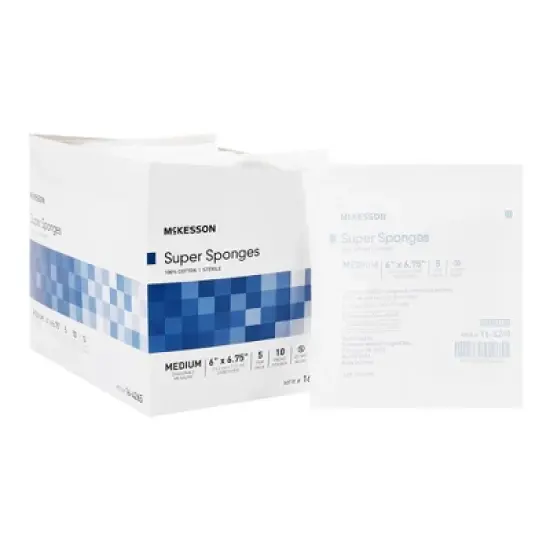 McKesson Super Sponges, Sterile, 6 in x 6 3/4in, 5 per Pack, 10 Packs, 50 Total image {3}