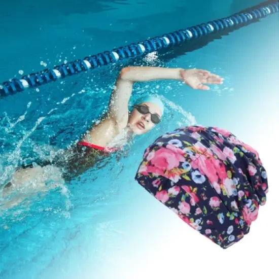 Unique Bargains Nylon Floral Pattern Swimming Cap Pink 1 Pc image {1}