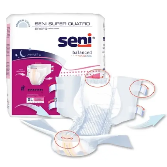 Seni Super Quatro Adult Incontinence Brief XL Heavy Absorbency Breathable / Overnight, S-XL08-BQ1, Severe image {1}