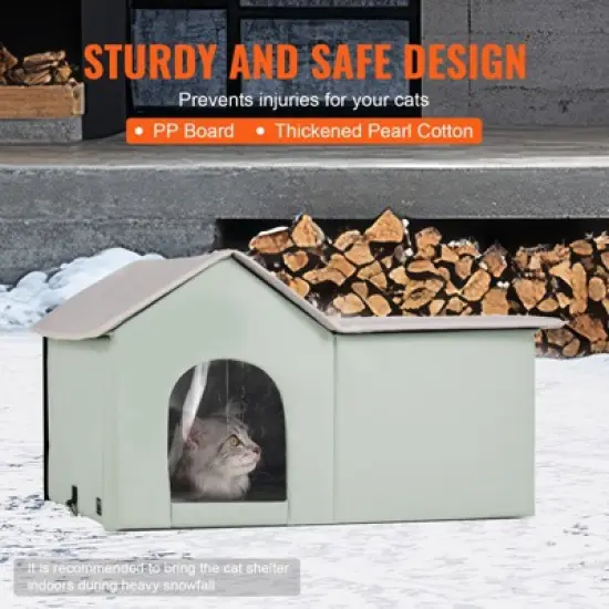 VEVOR Heated Cat House, Outdoor Kitty Shelter with Adjustable Temperature and Timer, 600D Oxford Cloth Foldable Cat Shelter, Green (Large) image {5}