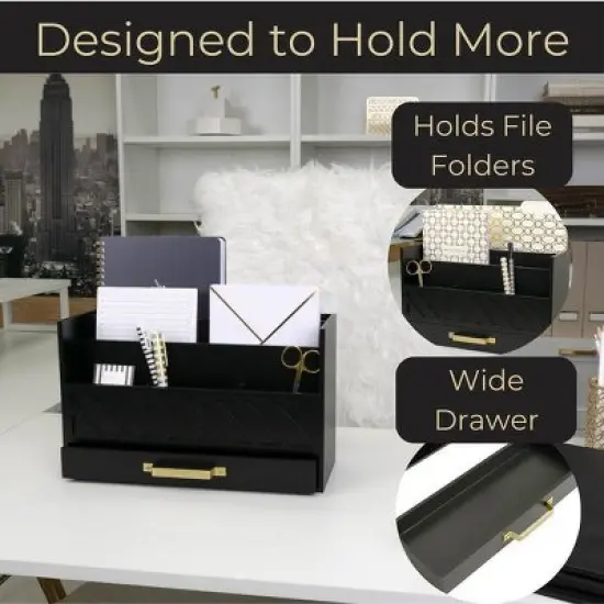 Blu Monaco Wooden Mail Organizer for Countertop or Desk - Kitchen Mail Sorter With Drawer image {4}