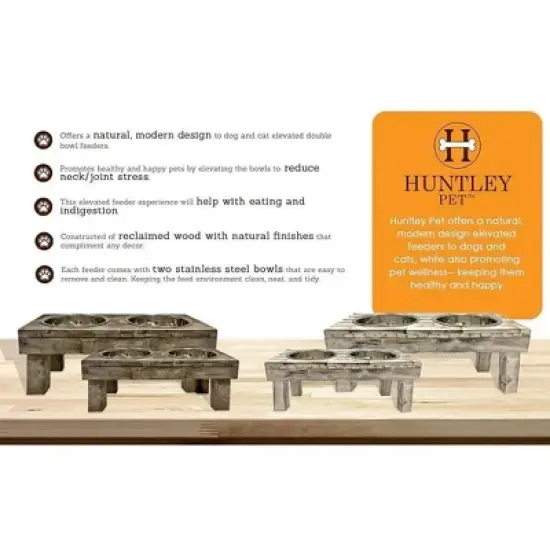 Huntley Pet Berjen Table Elevated Double Bowl Pet Feeder, Brown Wash (Large) image {3}