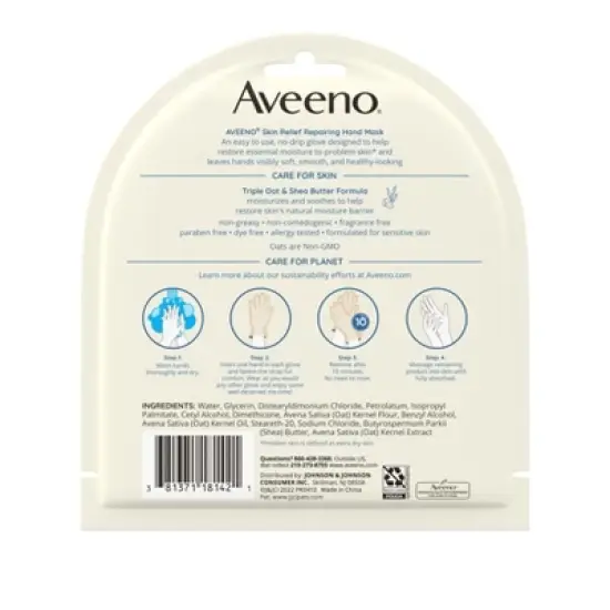 Aveeno Repairing CICA Hand Mask with Prebiotic Oat & Shea Butter for Extra Dry Skin, Fragrance-Free image {1}