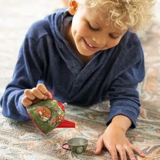 HearthSong 15-Piece Woodland-Themed Tin Tea Set for Kids With Carrying Case image {8}