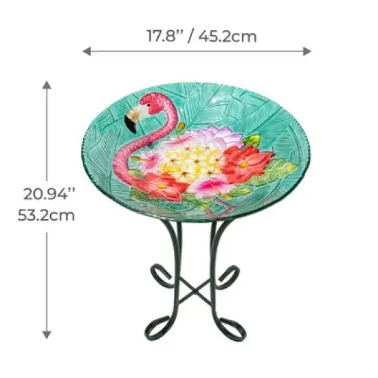 Teamson Home 17.8" Fusion Glass Birdbath with Metal Stand, Multi image {3}