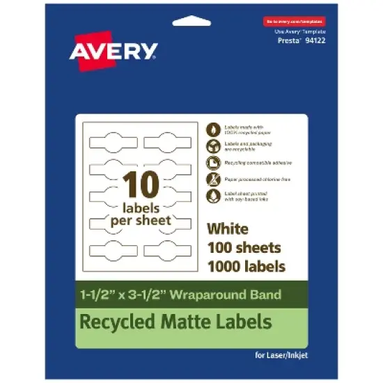 Avery Recycled Matte White Labels,  1-1/2" x 3-1/2" Wraparound image {9}