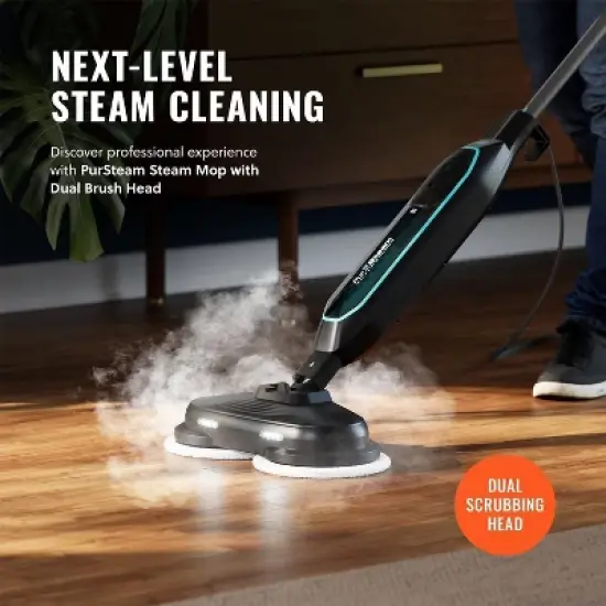 PurSteam ScrubMaster Steam Mop with Dual Scrubbing Head, LED Headlights, Adjustable Steam Control, Anti-Slip Swivel Head, Cable Holder & Upright Lock image {1}