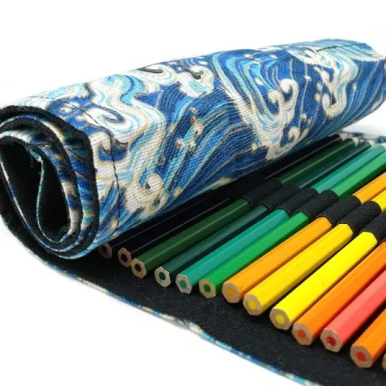 Wrapables Pencil Roll Organizer, Colored Pencil Wrap Pouch (72 slots), Blue Waves image {5}