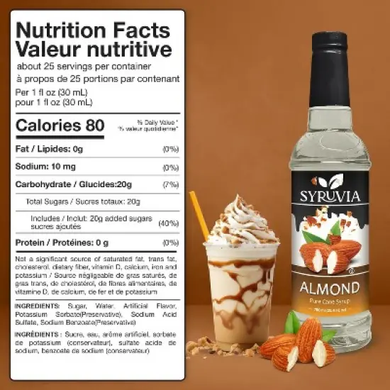 Syruvia Almond Syrup for Coffee 25.4 fl oz Premium Coffee Flavoring Syrup image {2}