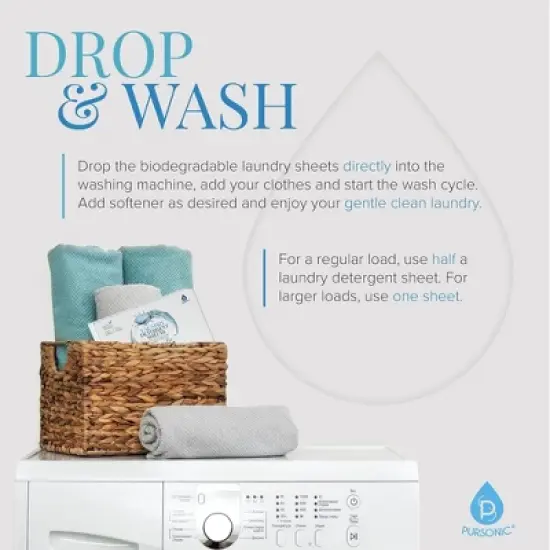 Pursonic Natural Laundry Detergent Sheets ,Eco Friendly Fresh Linen Scent image {5}