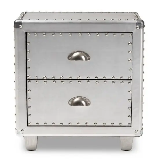 2 Drawer Davet Metal Nightstand Silver - Baxton Studio image {4}