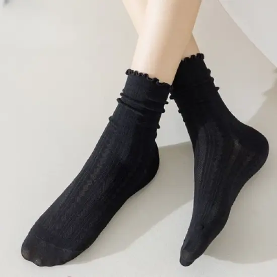 Anna-Kaci Women's Ribbed Crew Socks with Ruffle Lettuce Trim Soft Stretch Knit Comfortable Everyday 5-Pack image {1}