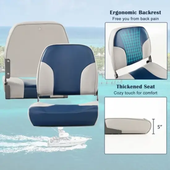 Costway 2-Piece Folding Boat Seat Set with Sponge Padding & Aluminum Hinges Low Back Blue image {8}