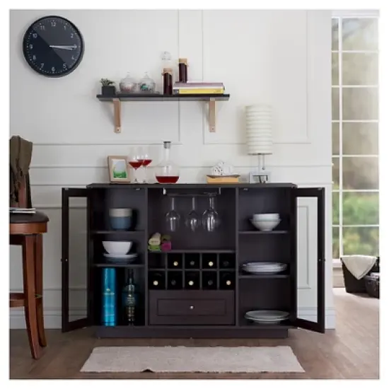 Candie Modern Multi-Storage Dining Buffet with Glass Cabinets Espresso - HOMES: Inside + Out image {2}
