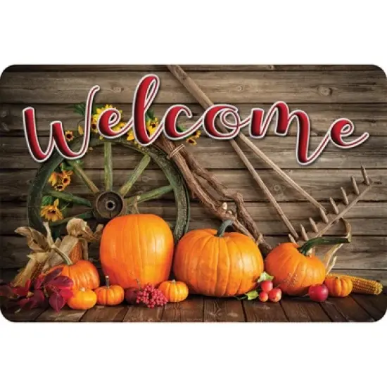Ashley Productions&reg; The Original Fun Mat&trade;, Welcome Mat, 15.5" x 23.5", Harvest Wheel Rake Welcome image {1}