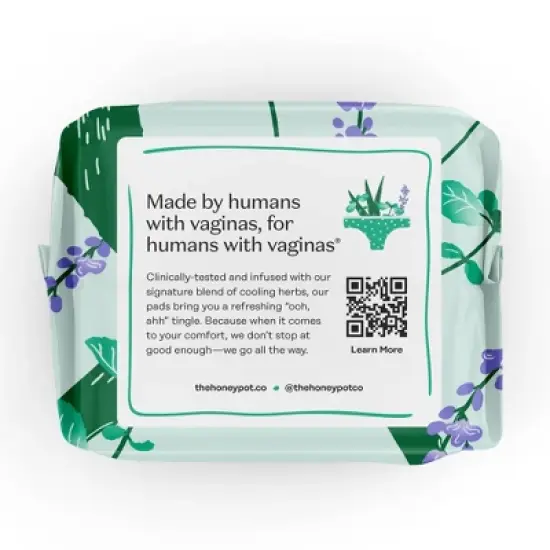 The Honey Pot Company 100% Organic Cotton Cover Cooling Herbal Infusion Overnight Pads - 12ct image {11}