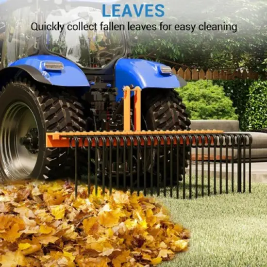 TROPOW Pine Straw Needle Rake, Durable Powder Coated Steel Spring Landscape Rake Attaches to Cat 0 Cat 1,3 Point Hitch for Tractor, Orange image {3}