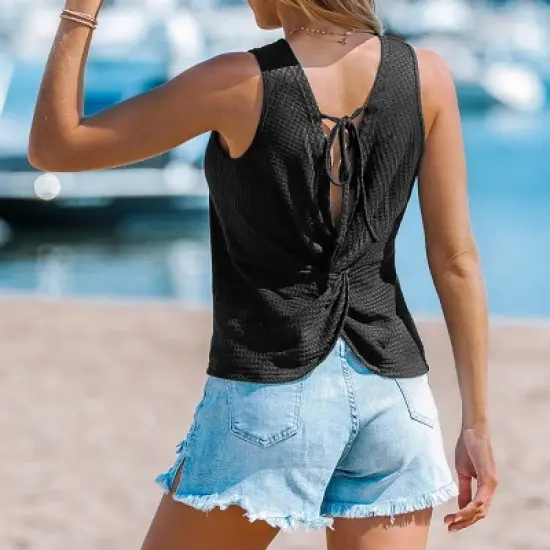 Women&lsquo;s Ribbed Knit Backless Tank Top - Cupshe image {3}