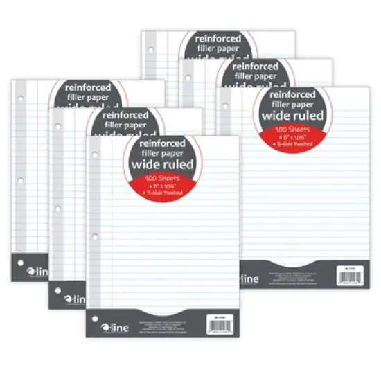 C-Line&reg; Reinforced 3-Hole Punched, Filler Paper, Wide Rule, 10.5" x 8", 100 Sheets Per Pack, 6 Packs image {4}