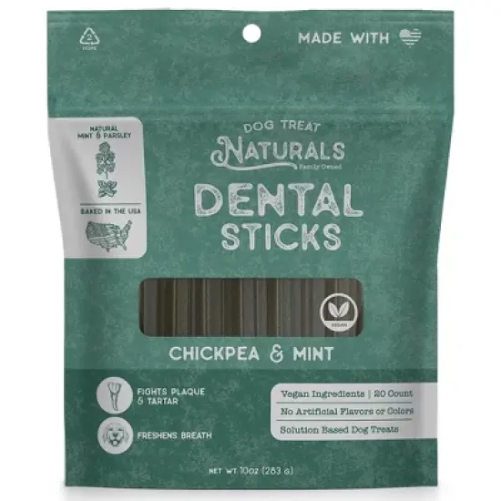 Dog Treat Naturals Dental Sticks - Chickpea & Mint 10oz (20ct), Freshens Breath image {10}