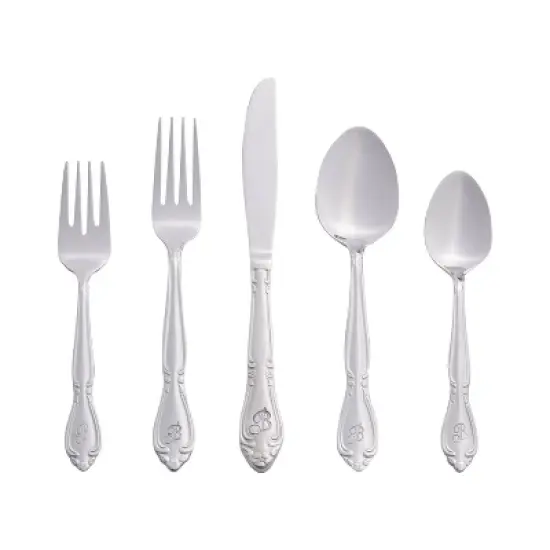 RiverRidge Rose Flatware 46pc Monogrammed Stainless Steel Silverware Set for 8 image {11}