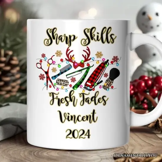 Barber Buffalo Plaid Christmas Mug, Barbershop Gift (Non-Custom Only)| OrnamentallyYou image {3}