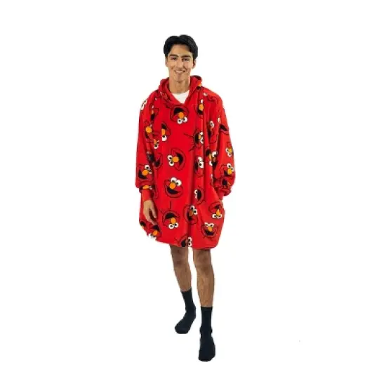 Sesame Street Elmo Character Heads All-Over Print Red Long Oversized Hoodie Wearable Blanket-OSFA image {4}