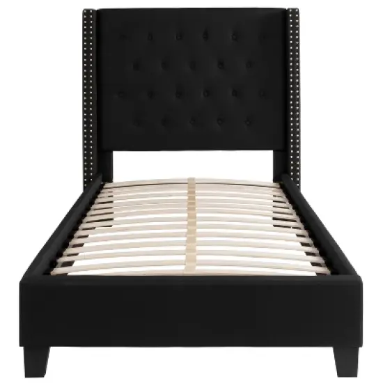 Flash Furniture Riverdale Twin Size Tufted Upholstered Platform Bed in Black Fabric image {3}