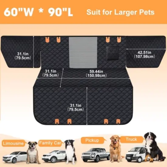 JOEJOY Back Seat Extender for Large Dogs,Dog Car Seat Cover with Side Flaps,Dog Hammock for Car, SUVs,60"*90" image {1}