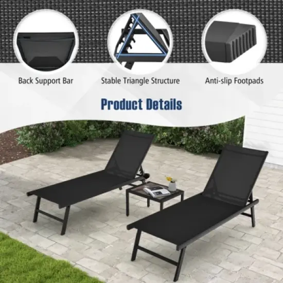 Tangkula 3pcs Patio Chaise Lounge Set Aluminum Recliner Chair Table Outdoor image {4}