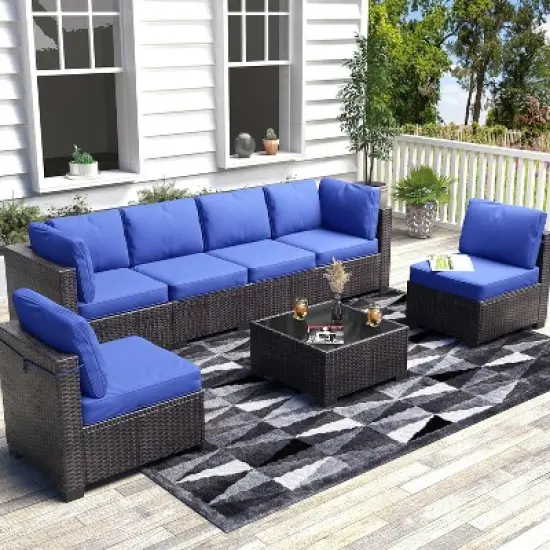 7-Piece Outdoor Rattan Patio Furniture Set image {7}