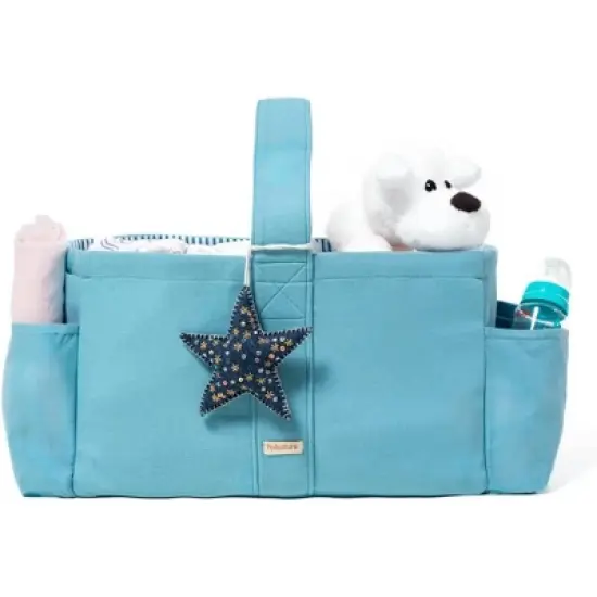 Folkulture Baby Diaper Caddy, Cotton Diaper Bag for Kids, Stylish Comfort Spacious Travel Essential Cart, Car Organizer for Diapers (Sky Blue - 15") image {8}