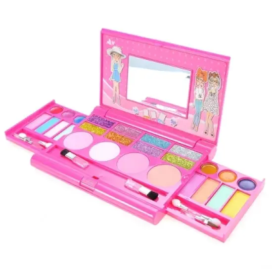 Link Pretty Princess Girls Deluxe Colorful Makeup Palette With Mirror & Brushes - Pink image {3}