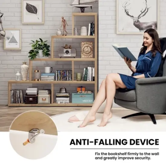 Costway 6 Cubes Ladder Shelf Freestanding Corner Bookshelf Storage Bookcase Display Rack image {6}