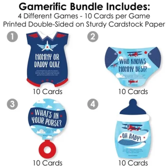 Big Dot of Happiness Taking Flight - Airplane - 4 Vintage Plane Baby Shower Games - 10 Cards Each - Gamerific Bundle image {2}