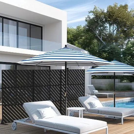 PexFix 72" x 47" Diagonally Parallel Metal Privacy Screen Freestanding Outdoor Divider Panel for Patio Deck Balcony Heavy Duty Base Weatherproof Black image {5}