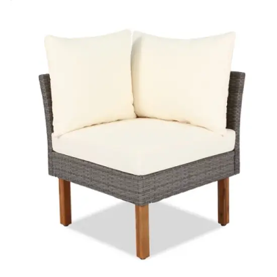 FIONECA 9-Piece PE Rattan Patio Furniture Set with Acacia Wood Legs & Tabletop, Sectional Sofa Set with Cushions & Coffee Table, Beige image {8}